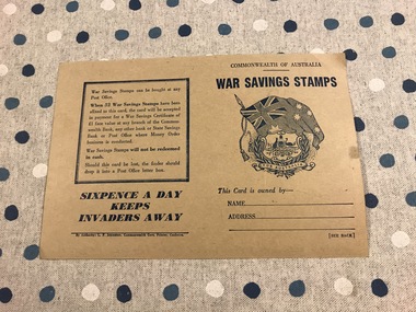 Card - War Savings Card, Leslie Ferdinand Johnston, Brennan-Baldie Collection, 1939-1945