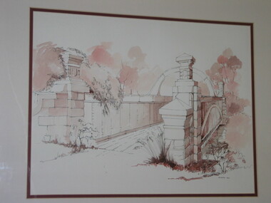 Pen and wash, Noelene Willis, Old Bridge - Keilor, 1990