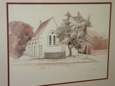 Pen and wash, Christ Church, Keilor, 1990