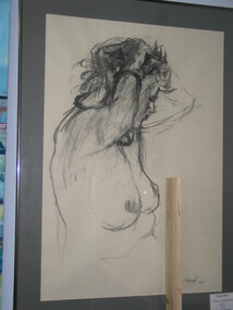Charcoal on paper, Irene Jaros, Gloria brushing her hair, 1987
