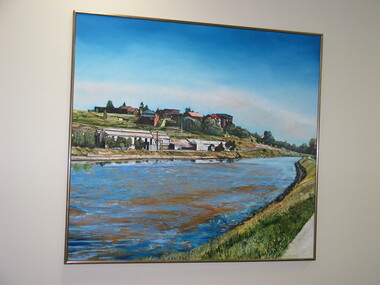 Oil on canvas, Gary James, Maribyrnong River, 1984