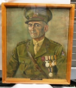 Painting of an army officer with medals and peak cap.
