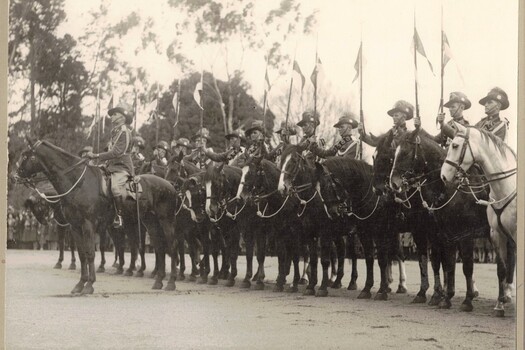 Line of soldiers with lances on horses