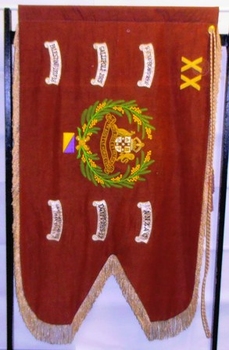 Flag with fringed edges and small name panels attached