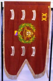Flag with fringed edges and small name panels attached
