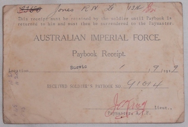 Receipt, 1919 circa