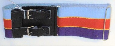 Three coloured belt with leather buckles.