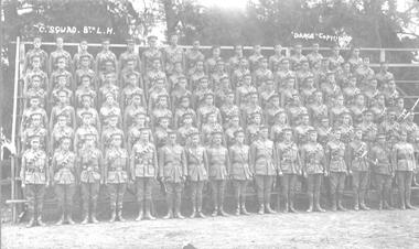 Large group of soldiers posed on tier seating