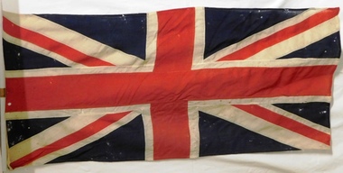 Union flag of three coloured crosses arranged one over the other.