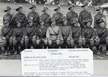 Soldiers posing in two rows for photograph