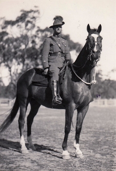 Soldier mounted on horse.