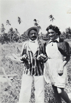 Two soldiers in fancy dress for concert.