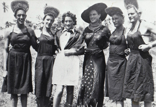 Group of soldiers in fancy dress for concert.