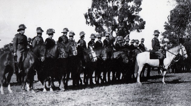 Line of soldiers on horseback.