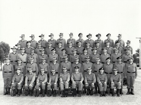 Group of soldiers arranged in tiers.