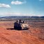 Tracked vehicle in semi desert.