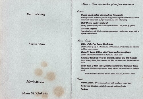 Menu card for celebratory dinner