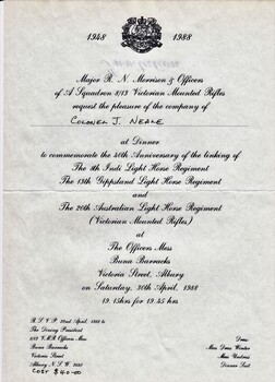 Invitation card for celebratory dinner.