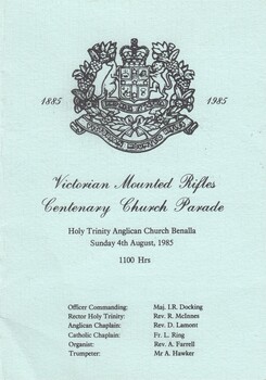 Coloured card order of service for church service.