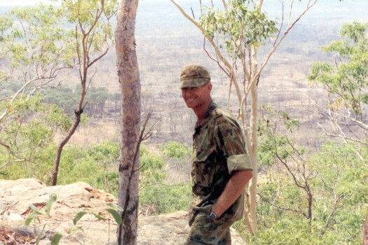 Soldier in bush-land in Northern Territory.