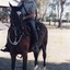 Soldier on horseback near trees