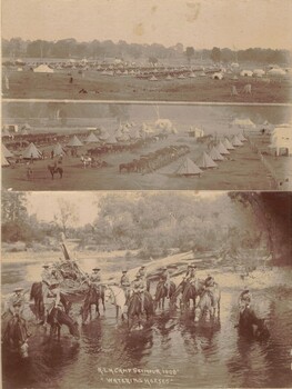 Three images of military camp early federation