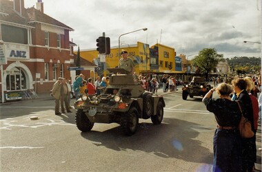 Armoured car in city street