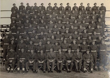 Group photograph of soldiers at camp
