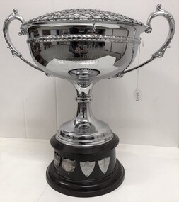 Large silver cup with handles.
