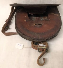 Leather Wallet holding two horse shoes. 