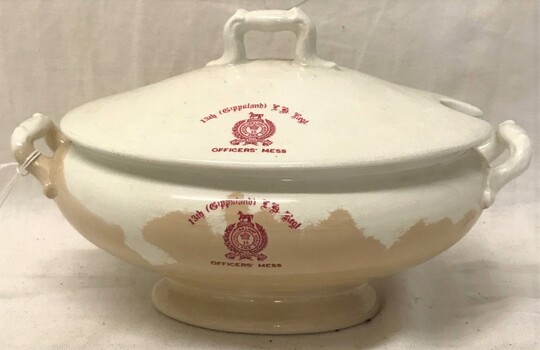 China bowl with lid, monogram on side.