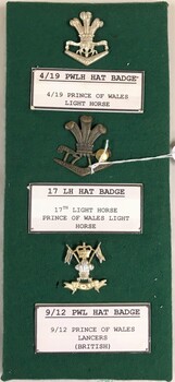 Three badges mounted on cloth board