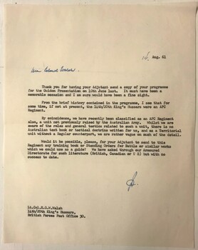 Type written letter of reply