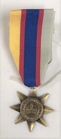 Star shaped medal with coloured ribbon attached