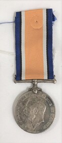 Medal with king's head suspended on ribbon