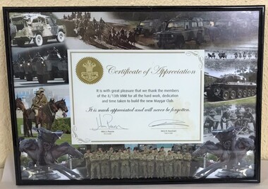 Framed group of photographs and certificate