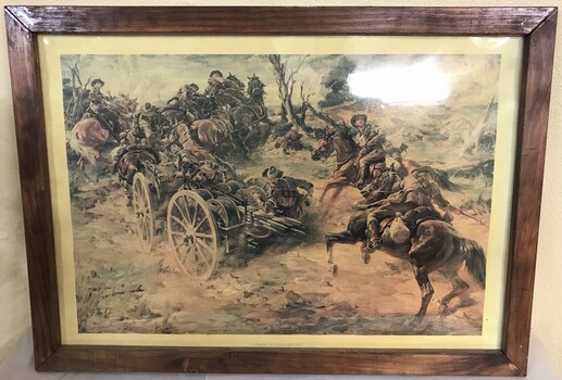 Large painting of horses and soldiers