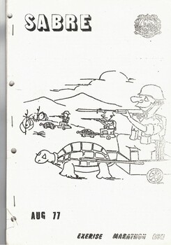 Stapled paper booklet with cartoon on cover