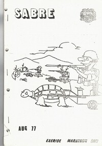 Stapled paper booklet with cartoon on cover