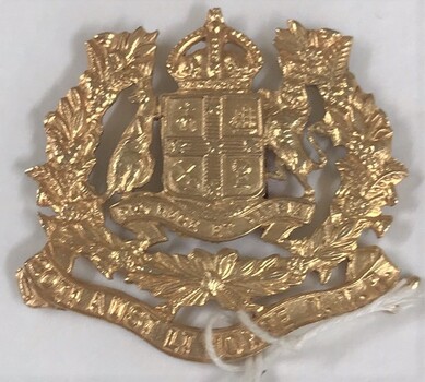 Metal badge with shield at centre