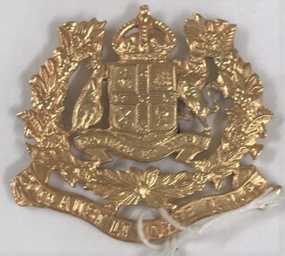 Metal badge with shield at centre