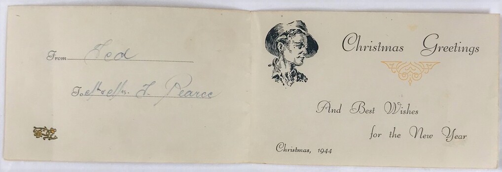 Inside card with Xmas Greetings 1944