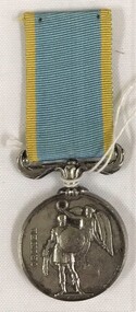 Medal with coloured ribbon attached