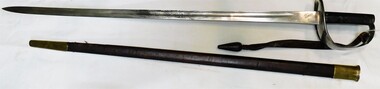 Sword with leather strap and carrying scabbard