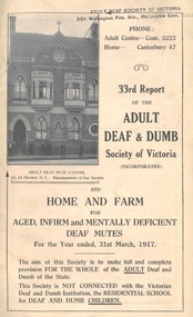Annual Report, 33rd Report of the Adult Deaf and Dumb Society of Victoria 1917