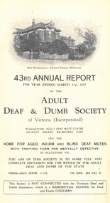 Annual Report, 43rd Report of the Adult Deaf and Dumb Society of Victoria 1927