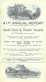 Annual Report, 41st Report of the Adult Deaf and Dumb Society of Victoria 1925