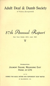 Annual Report, 57th Report of the Adult Deaf and Dumb Society of Victoria 1941