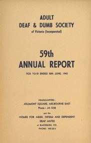 Annual Report, 59th Report of the Adult deaf and Dumb Society of Victoria 1943