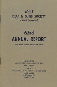 Annual Report, 62nd Report of the Adult Deaf and Dumb Society of Victoria 1946